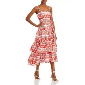 Aqua Red and White Ruffled Tiered Sundress
